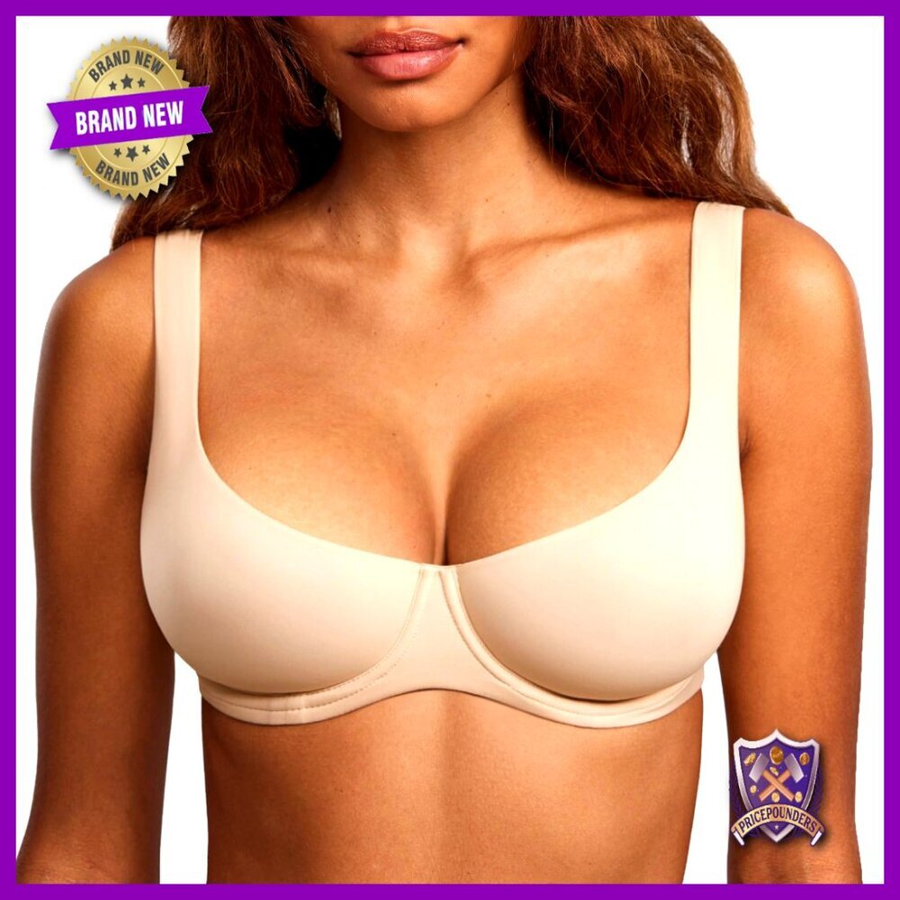 Plus Size Unlined Balconette Bra Underwire Support Smooth Scoop Neck